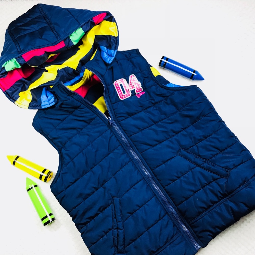 Justice puffer reverse-able winter vest Sz 18 EUC